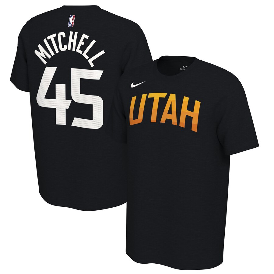 Men 2020 NBA Nike Donovan Mitchell Utah Jazz Black 201920 Earned Edition Name Number TShirt